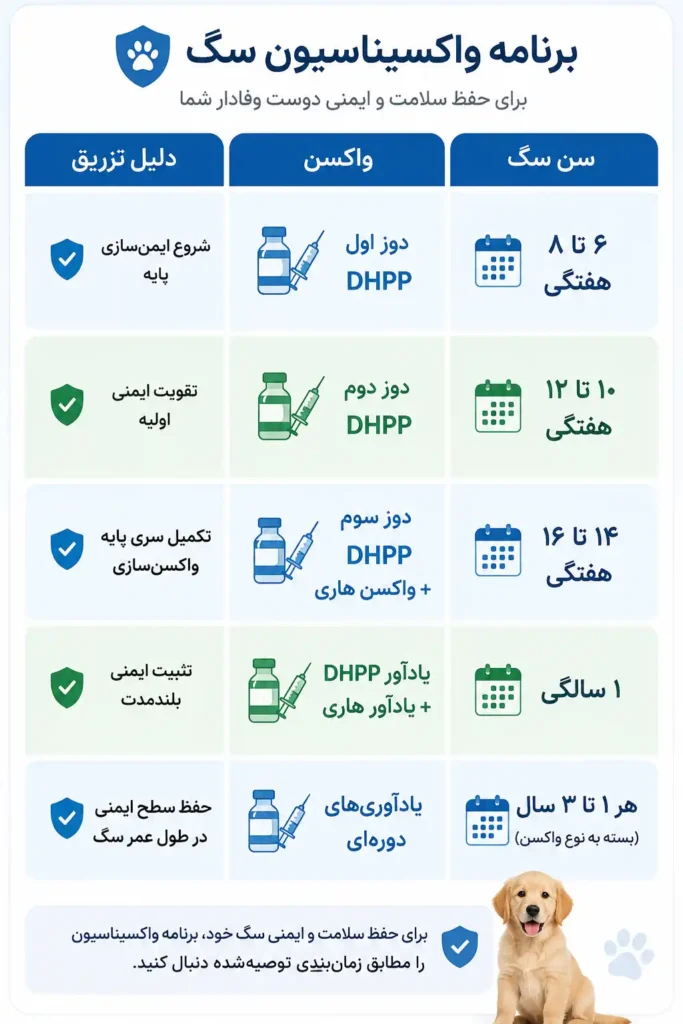 اینفوگرافی جدول پروتکل جدید واکسیناسیون سگ